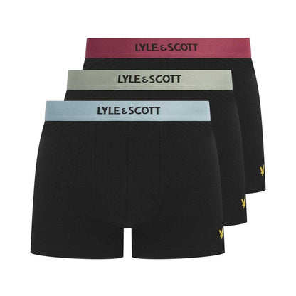Black-Multicoloured - Front - Lyle & Scott Mens Devon Boxer Shorts (Pack of 3)