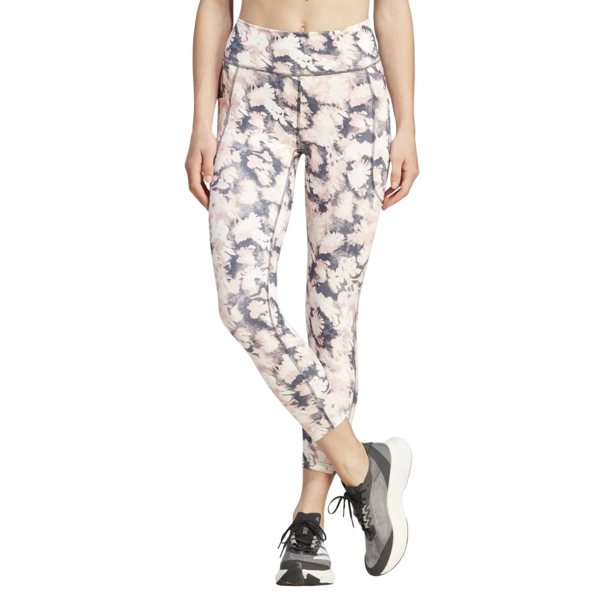 Pink-Grey - Pack Shot - Adidas Womens-Ladies Daily Run 7-8 Leggings
