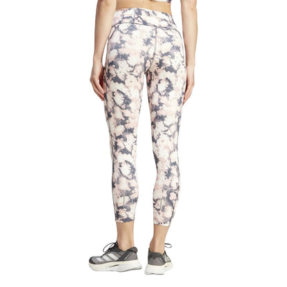 Pink-Grey - Back - Adidas Womens-Ladies Daily Run 7-8 Leggings