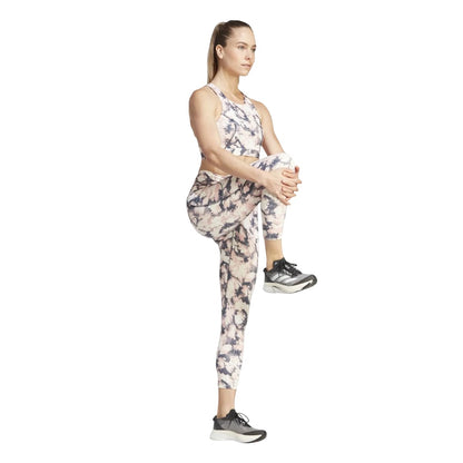 Pink-Grey - Close up - Adidas Womens-Ladies Daily Run 7-8 Leggings