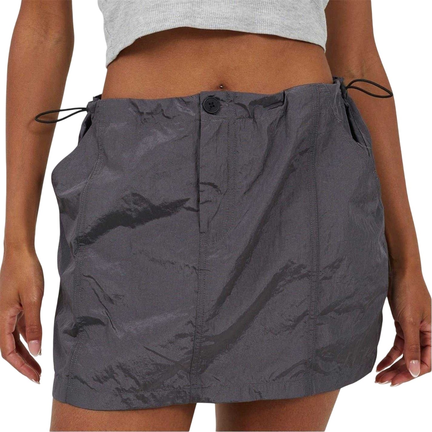 Grey - Front - Brave Soul Womens-Ladies Cargo Toggle Waist Mini Skirt