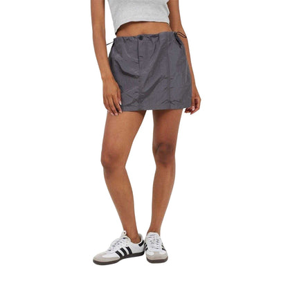 Grey - Side - Brave Soul Womens-Ladies Cargo Toggle Waist Mini Skirt