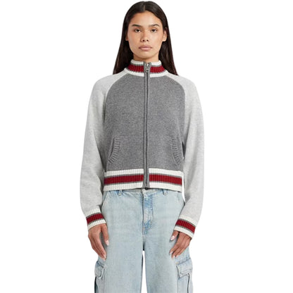 Cobblestone Heather - Side - Guess Womens-Ladies Embroidered Logo Full Zip Raglan Sweater Top