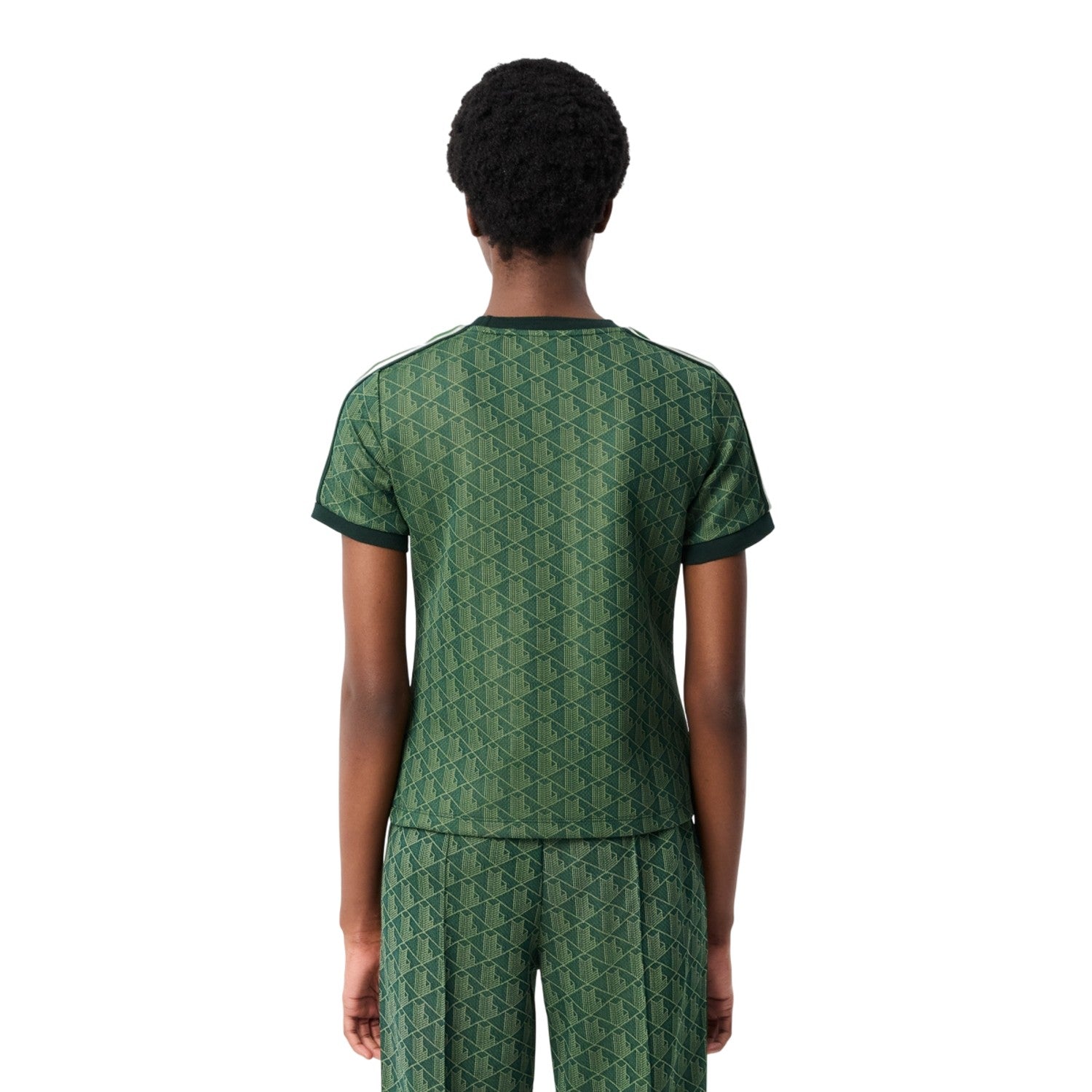 Green - Back - Lacoste Womens-Ladies Monogram Jacquard Slim T-Shirt