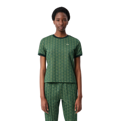 Green - Side - Lacoste Womens-Ladies Monogram Jacquard Slim T-Shirt