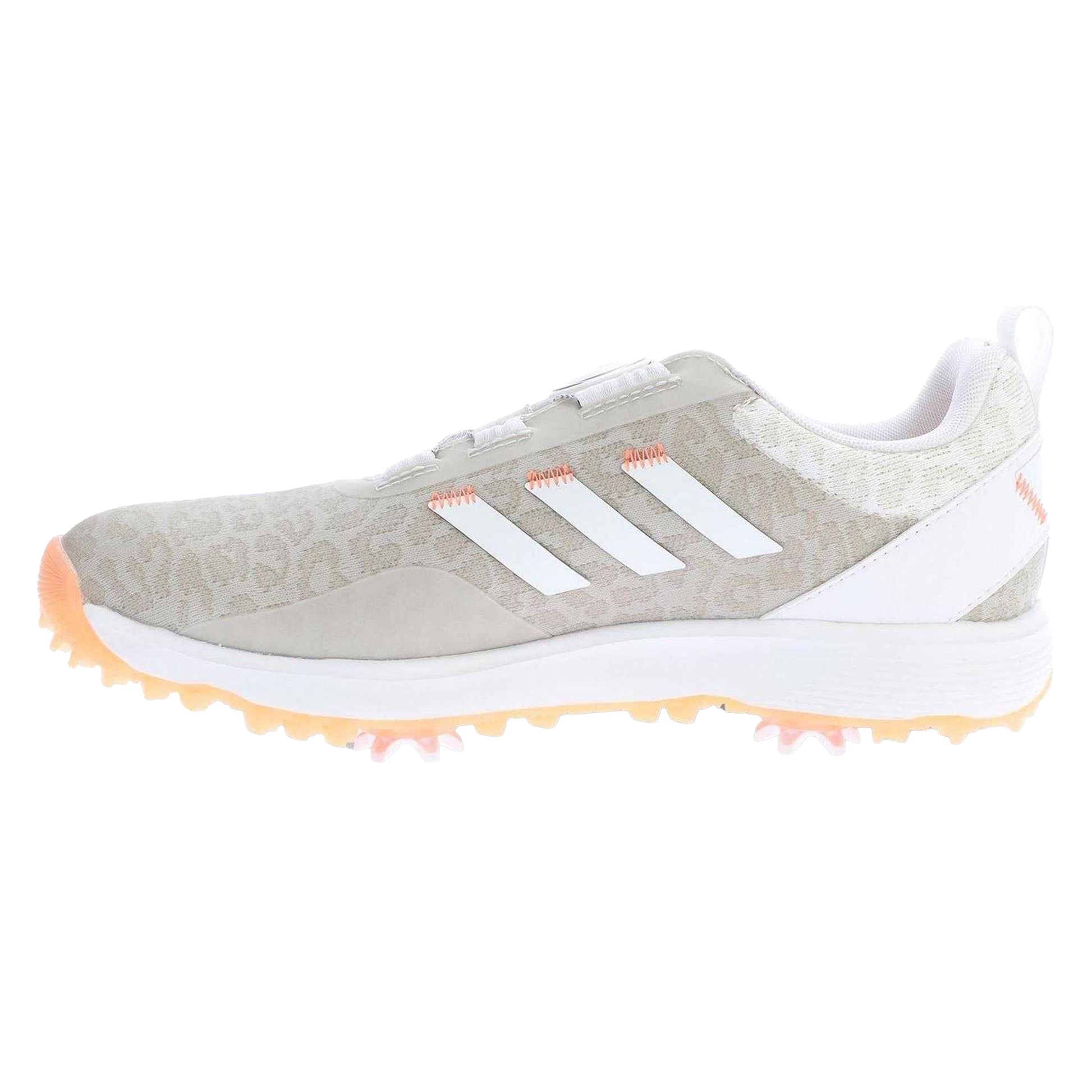 White - Back - Adidas Womens-Ladies Leopard Print BOA Lacing System Golf Shoes