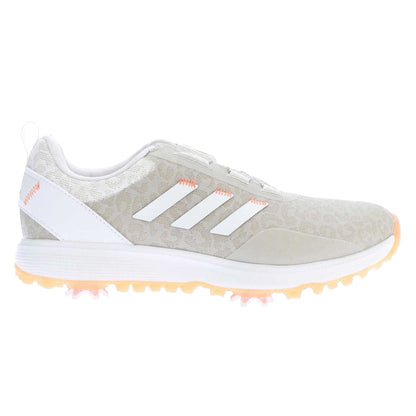 White - Front - Adidas Womens-Ladies Leopard Print BOA Lacing System Golf Shoes