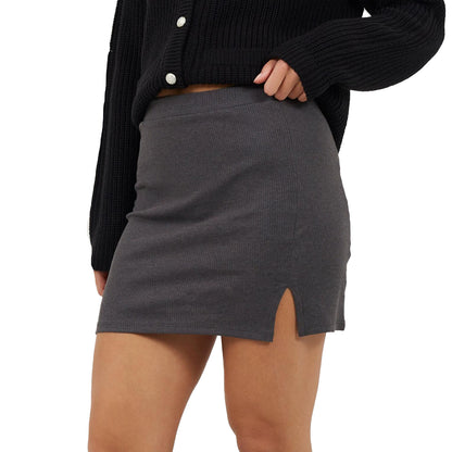 Charcoal Marl - Front - Brave Soul Womens-Ladies Ribbed High Waist Mini Skirt