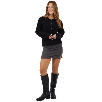 Charcoal Marl - Side - Brave Soul Womens-Ladies Ribbed High Waist Mini Skirt