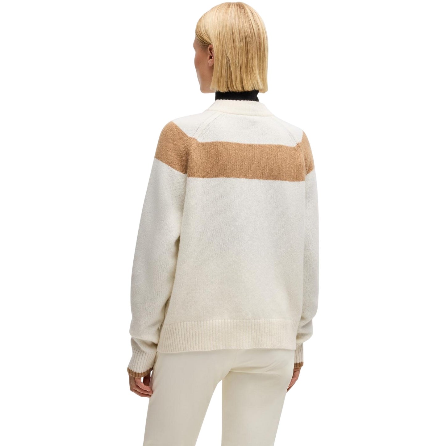 White - Back - Boss Womens-Ladies Rib Knit Crew Neck Raglan Sweater Top