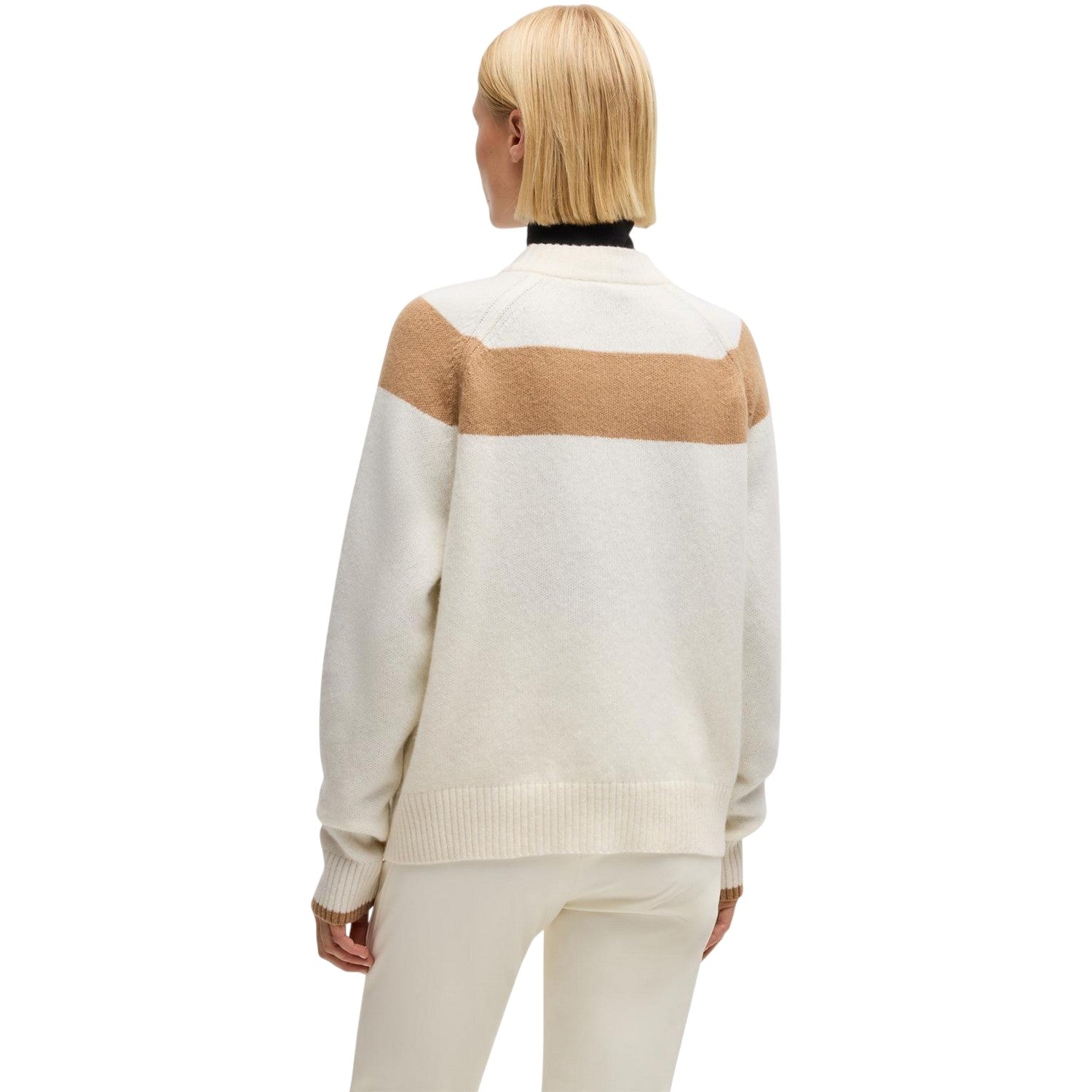 White - Back - Boss Womens-Ladies Rib Knit Crew Neck Raglan Sweater Top