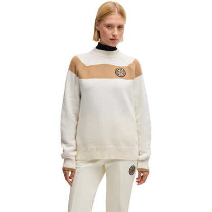 White - Side - Boss Womens-Ladies Rib Knit Crew Neck Raglan Sweater Top