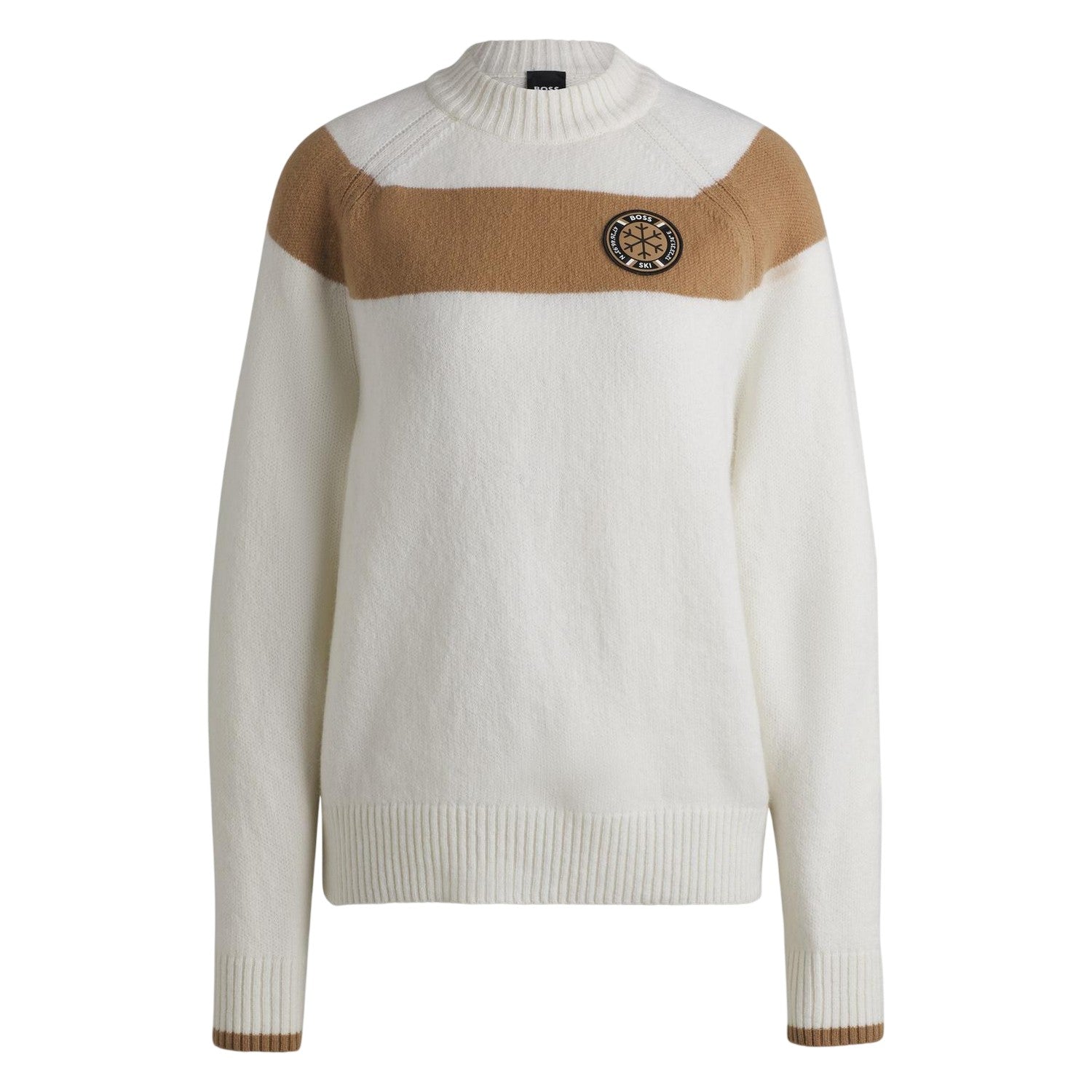 White - Front - Boss Womens-Ladies Rib Knit Crew Neck Raglan Sweater Top