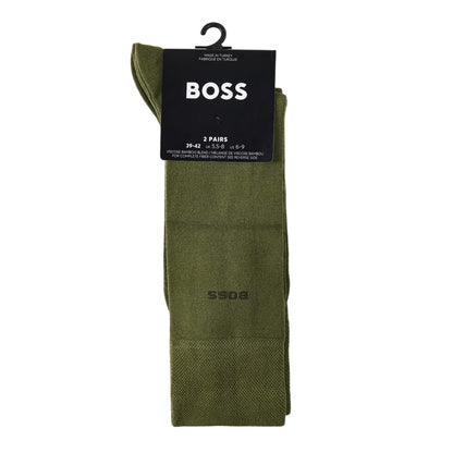 Green - Back - Boss Mens Bamboo Crew Socks (Pack of 2)
