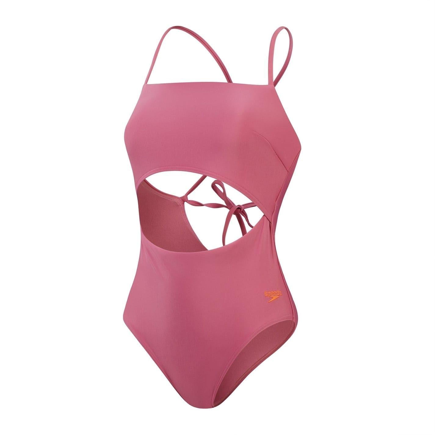 Pink - Front - Speedo Womens-Ladies Cut Out Tie Back One Piece Swimsuit