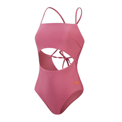 Pink - Front - Speedo Womens-Ladies Cut Out Tie Back One Piece Swimsuit