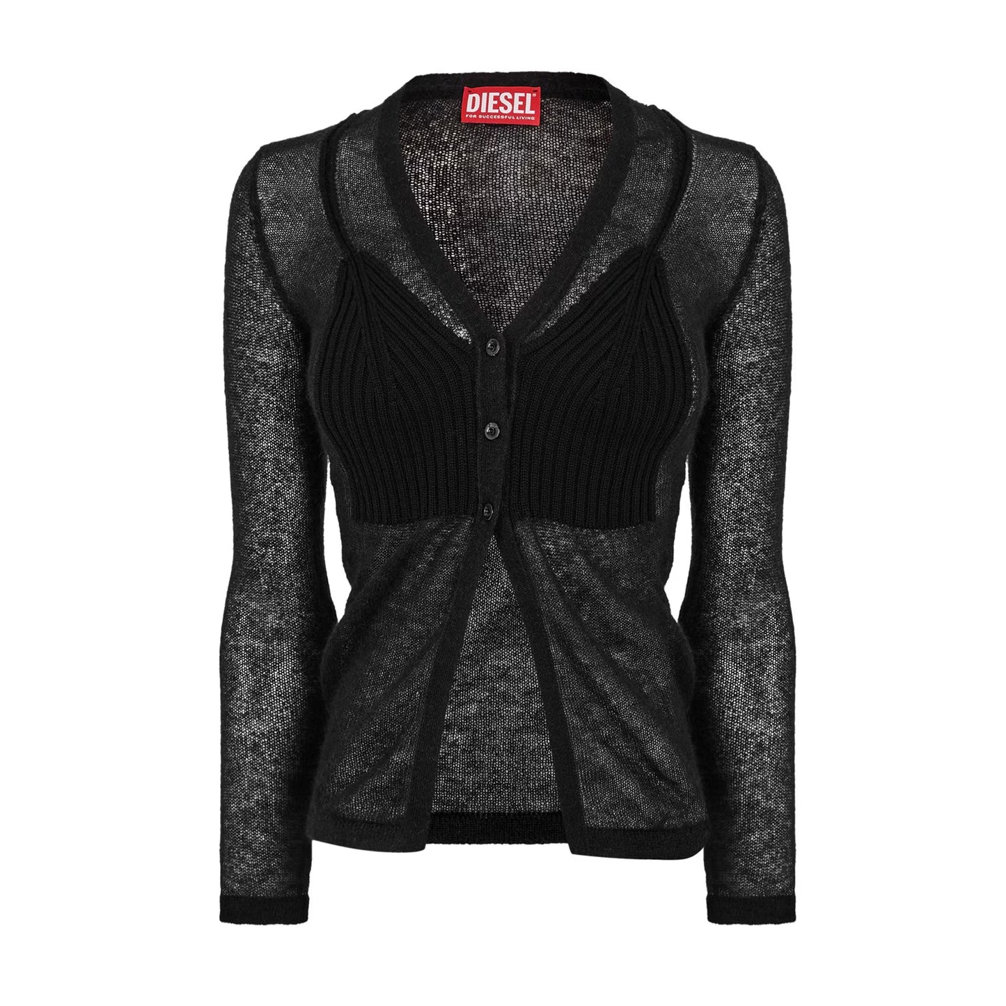 Black - Front - Diesel Womens-Ladies Arina V Neck Long-Sleeved Cardigan