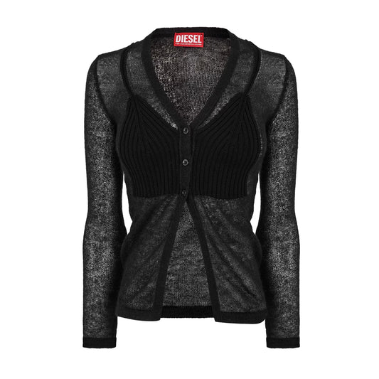Black - Front - Diesel Womens-Ladies Arina V Neck Long-Sleeved Cardigan