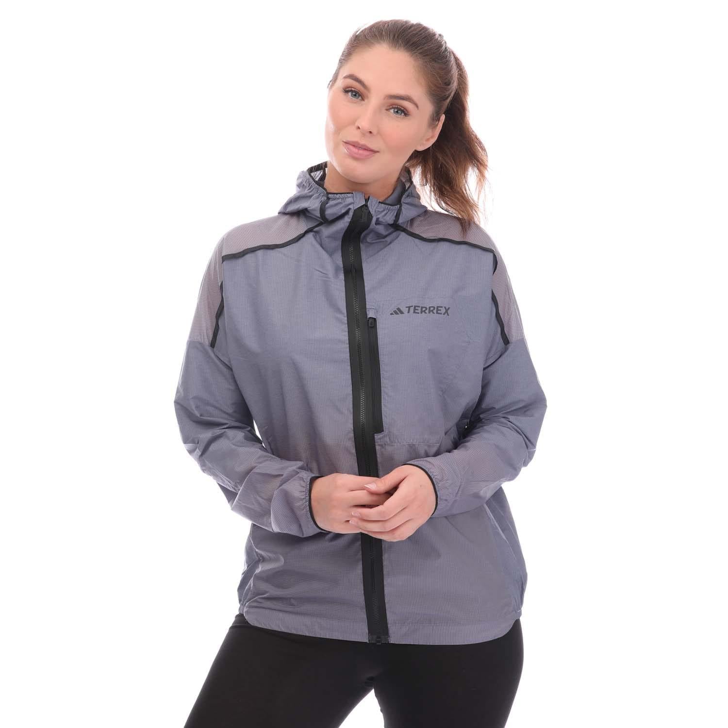 Blue - Side - Adidas Womens-Ladies Terrex Agravic Trail Running Windbreaker