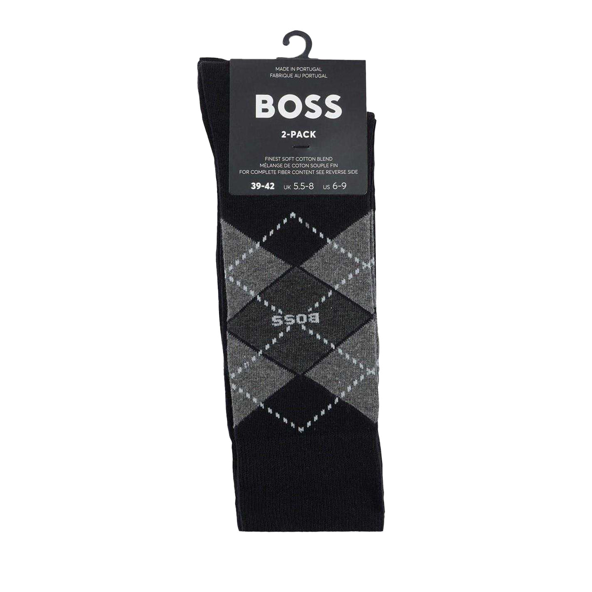 Black - Back - Boss Mens Argyle Crew Socks (Pack of 2)
