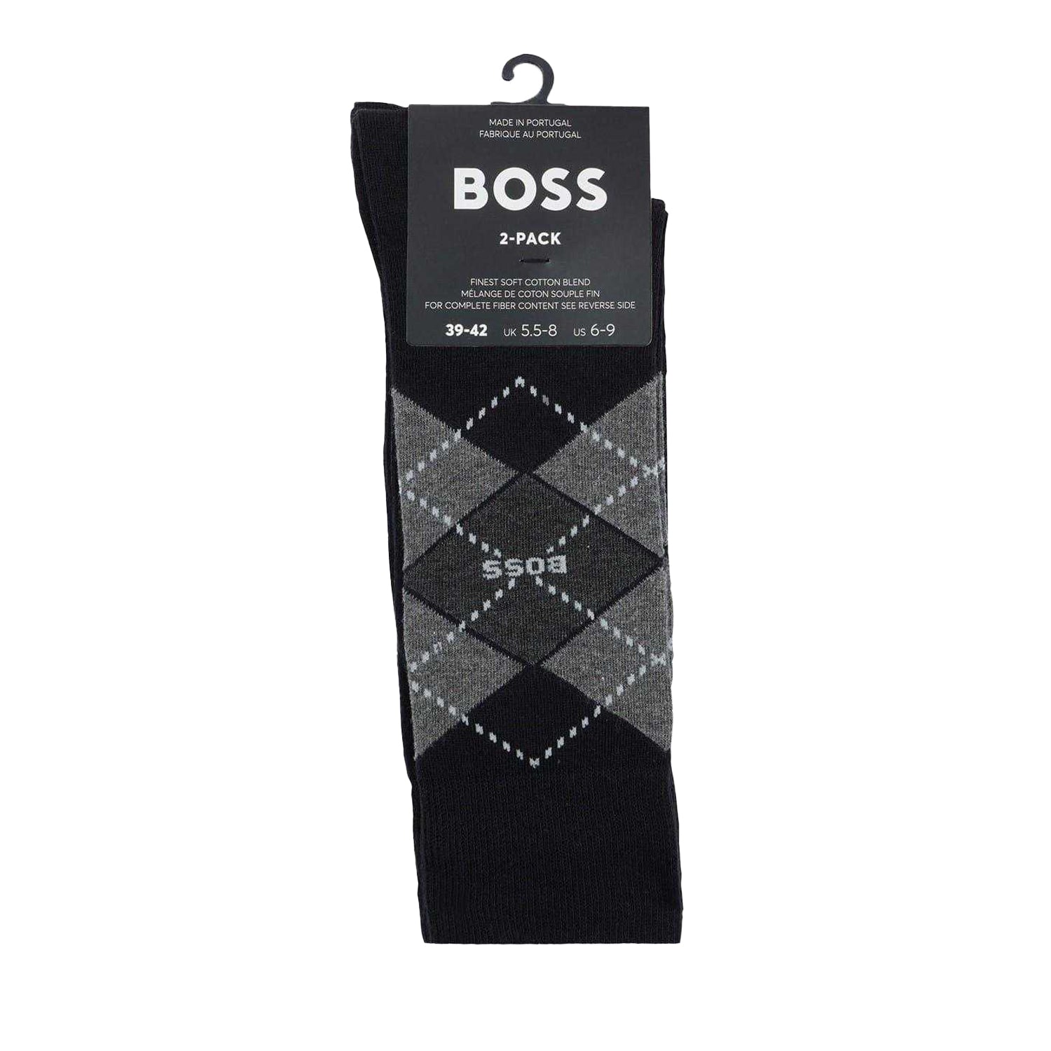 Black - Back - Boss Mens Argyle Crew Socks (Pack of 2)