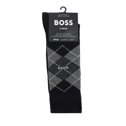 Black - Back - Boss Mens Argyle Crew Socks (Pack of 2)