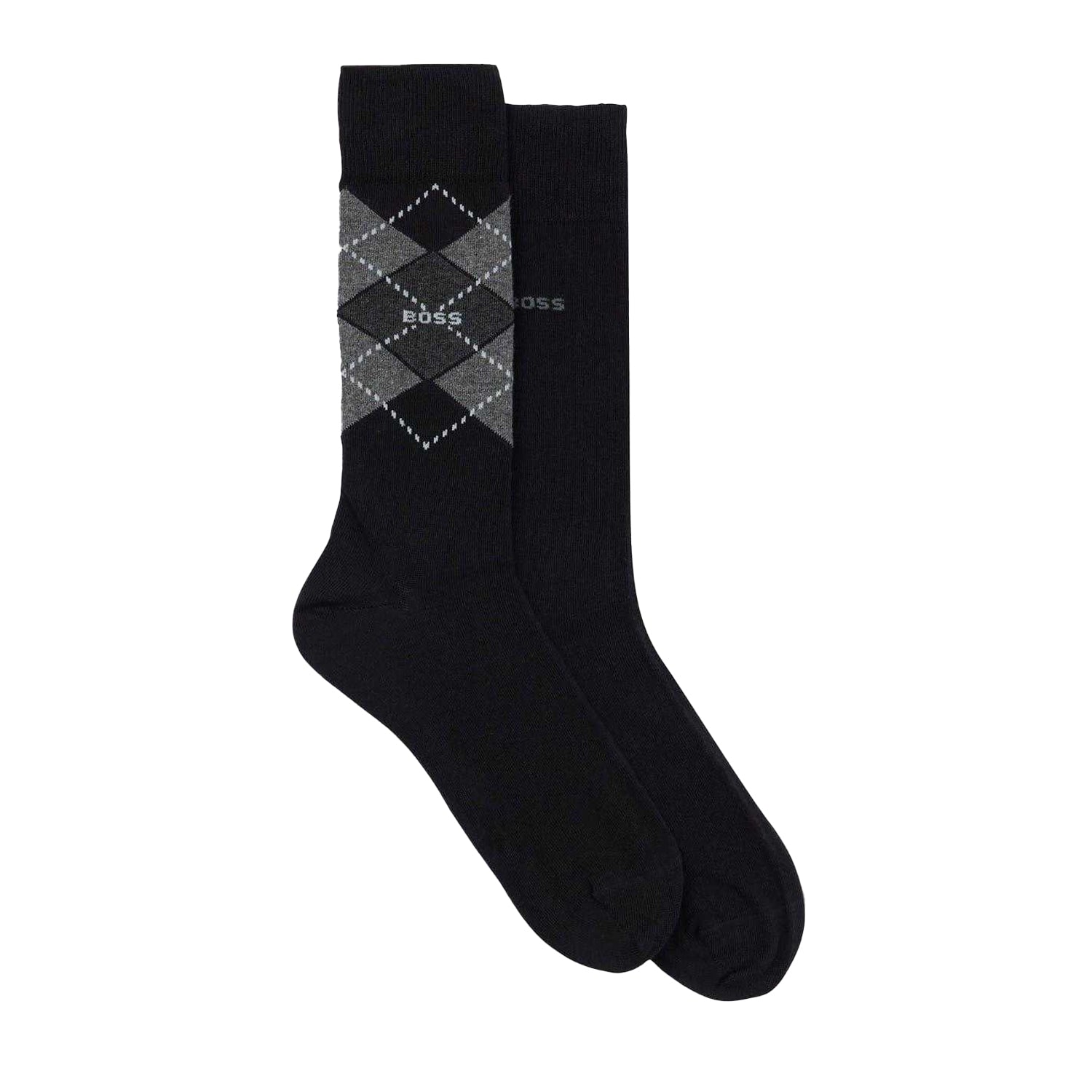Black - Front - Boss Mens Argyle Crew Socks (Pack of 2)