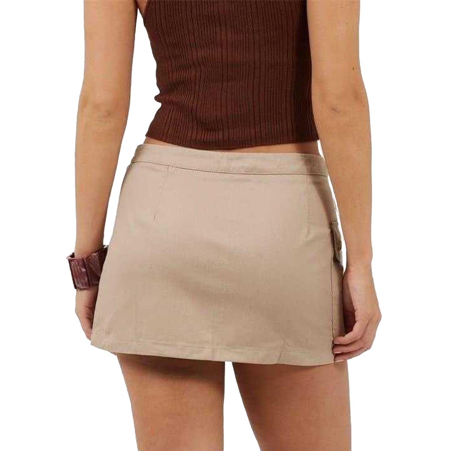 Beige - Back - Brave Soul Womens-Ladies Wrap Mini Skirt