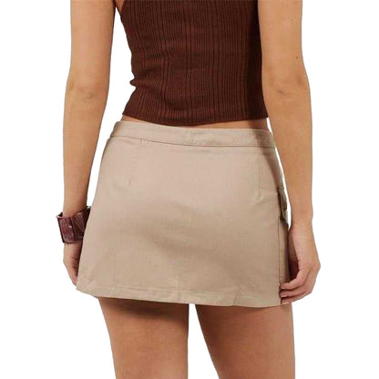Beige - Back - Brave Soul Womens-Ladies Wrap Mini Skirt