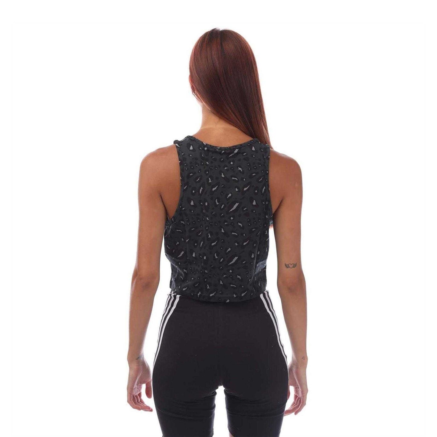 Grey-Black - Back - Adidas Womens-Ladies Animal Print Cropped Tank Top