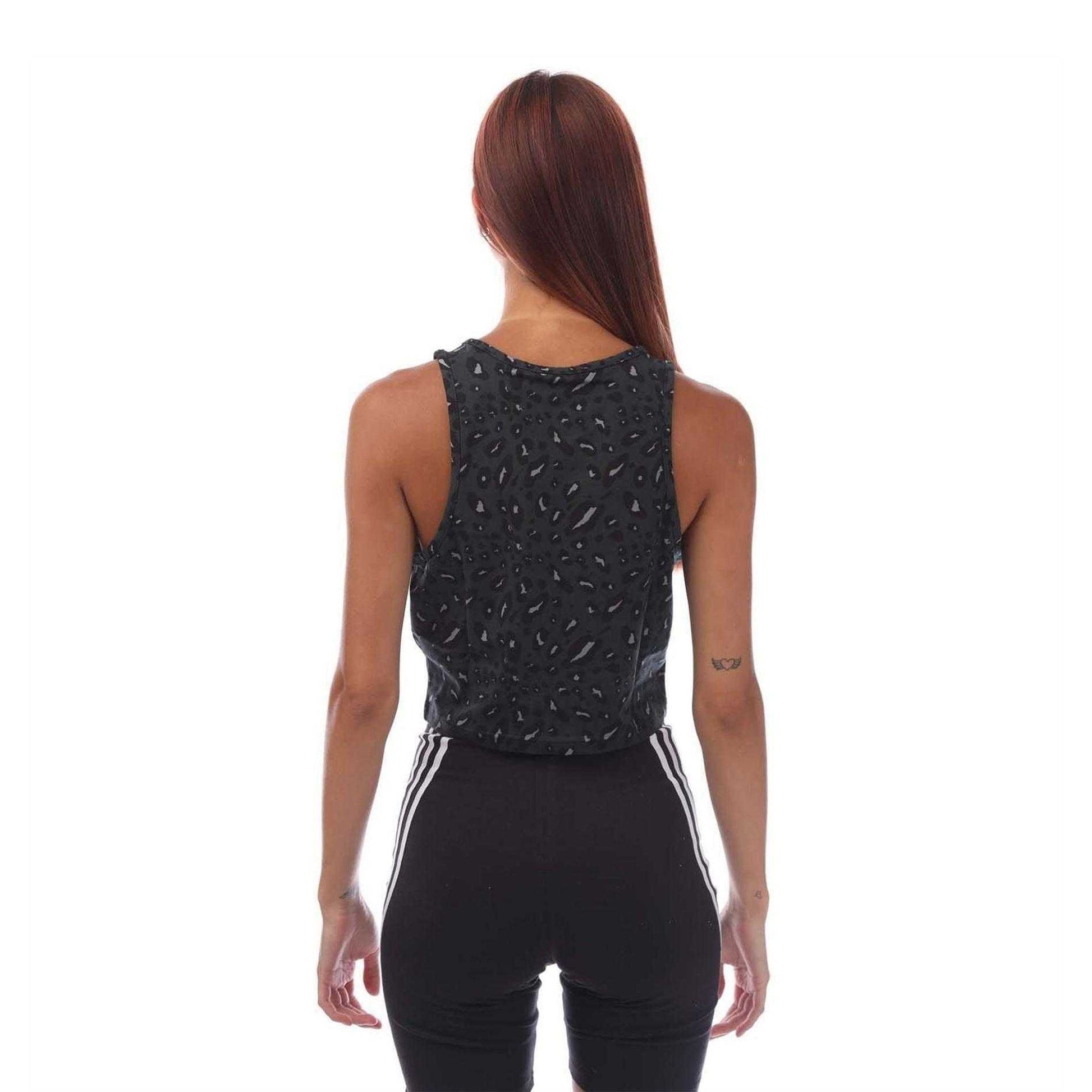 Grey-Black - Back - Adidas Womens-Ladies Animal Print Cropped Tank Top