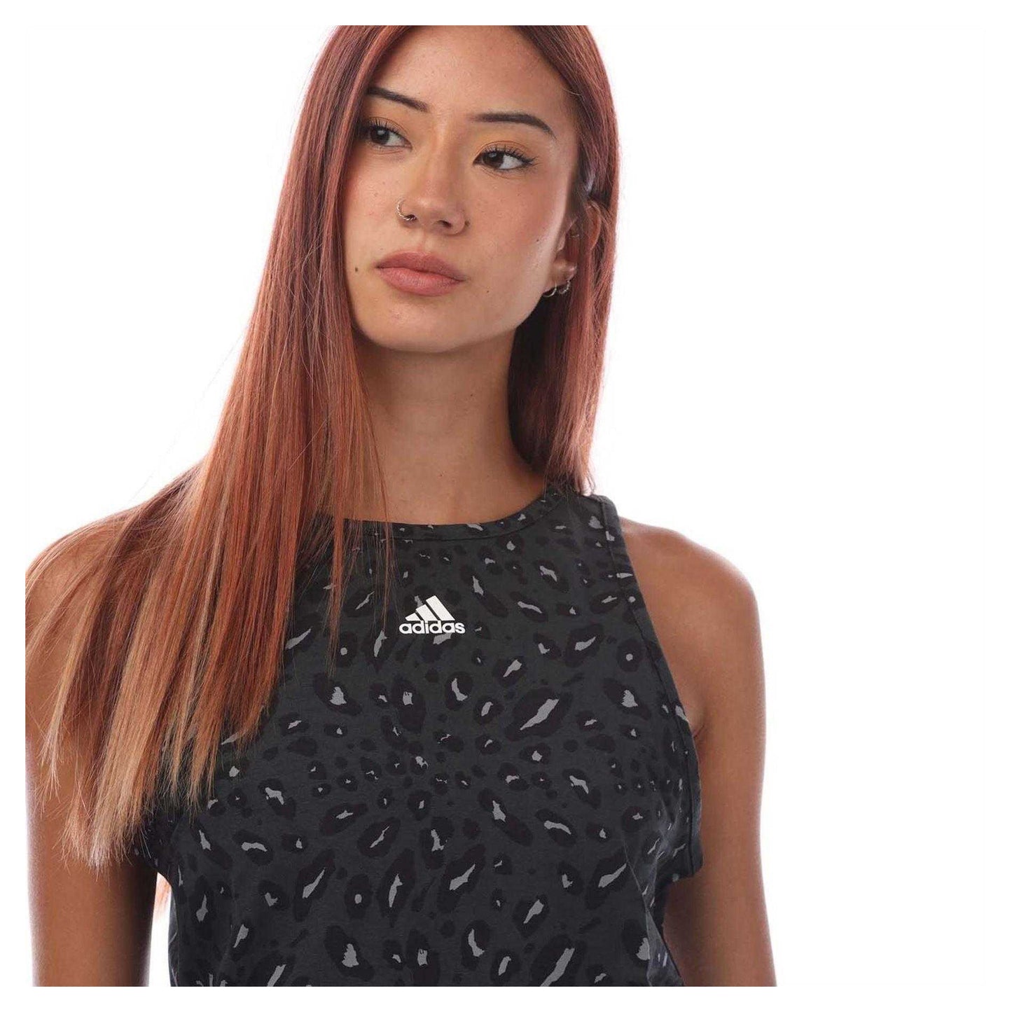 Grey-Black - Side - Adidas Womens-Ladies Animal Print Cropped Tank Top