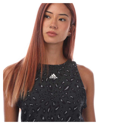 Grey-Black - Side - Adidas Womens-Ladies Animal Print Cropped Tank Top