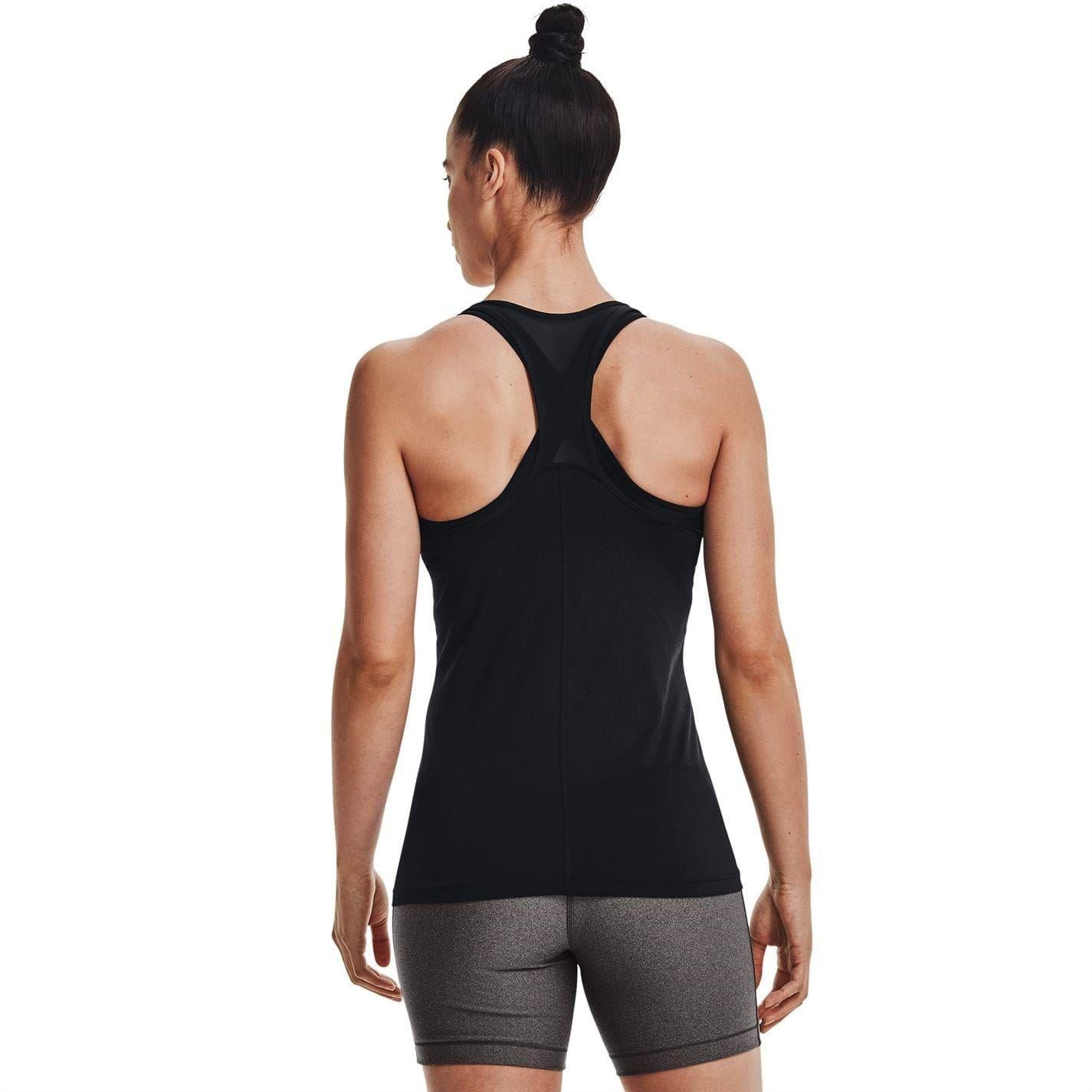Black - Back - Under Armour Womens-Ladies HeatGear Lightweight Tank Top