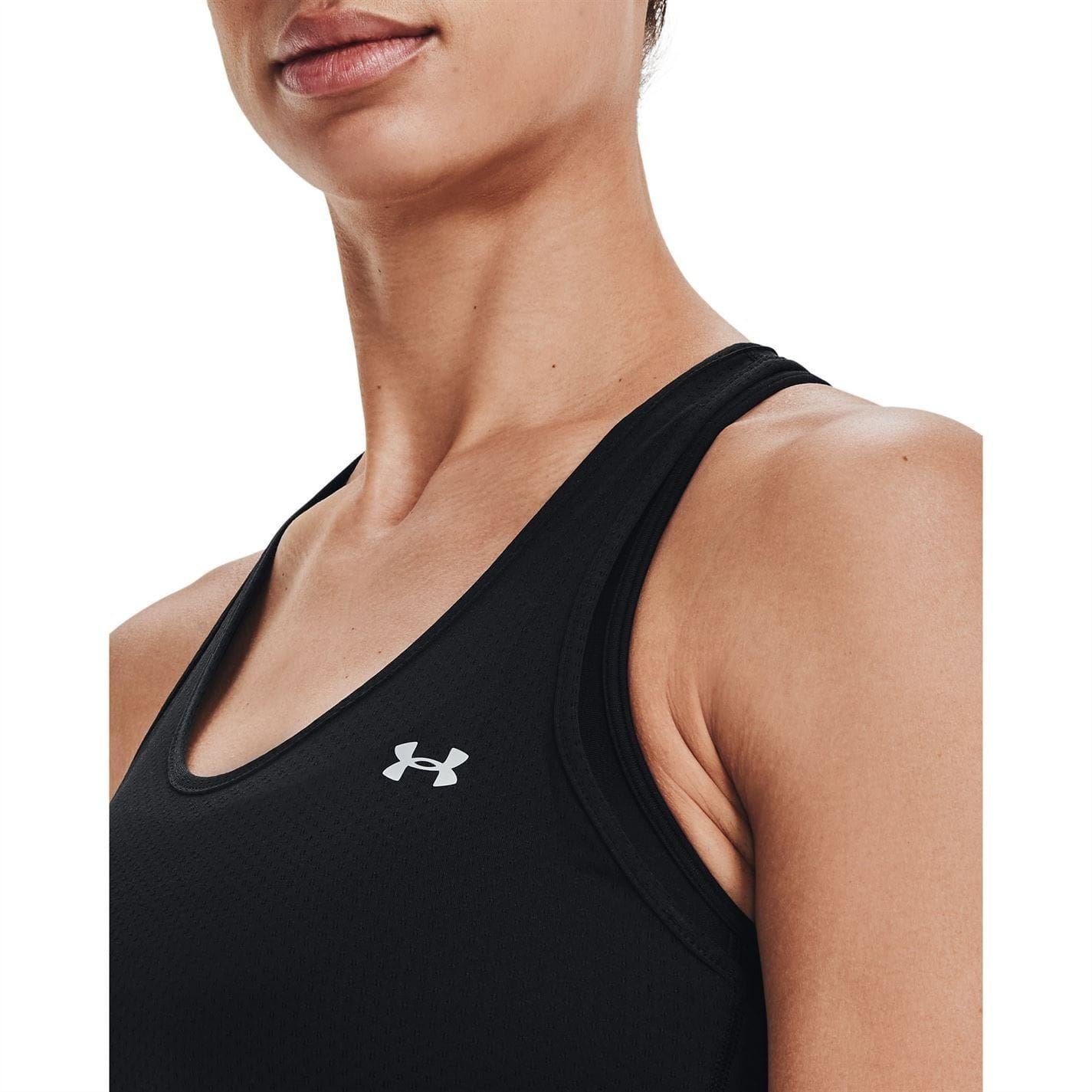 Black - Side - Under Armour Womens-Ladies HeatGear Lightweight Tank Top