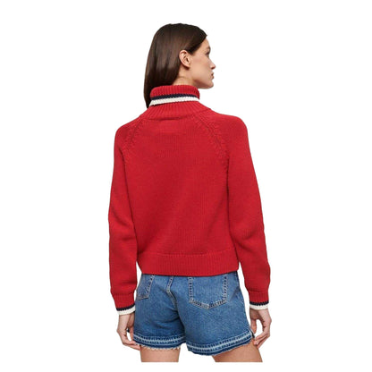 Red - Back - Superdry Womens-Ladies US Flag Turtle Neck Relaxed Fit Sweater Top