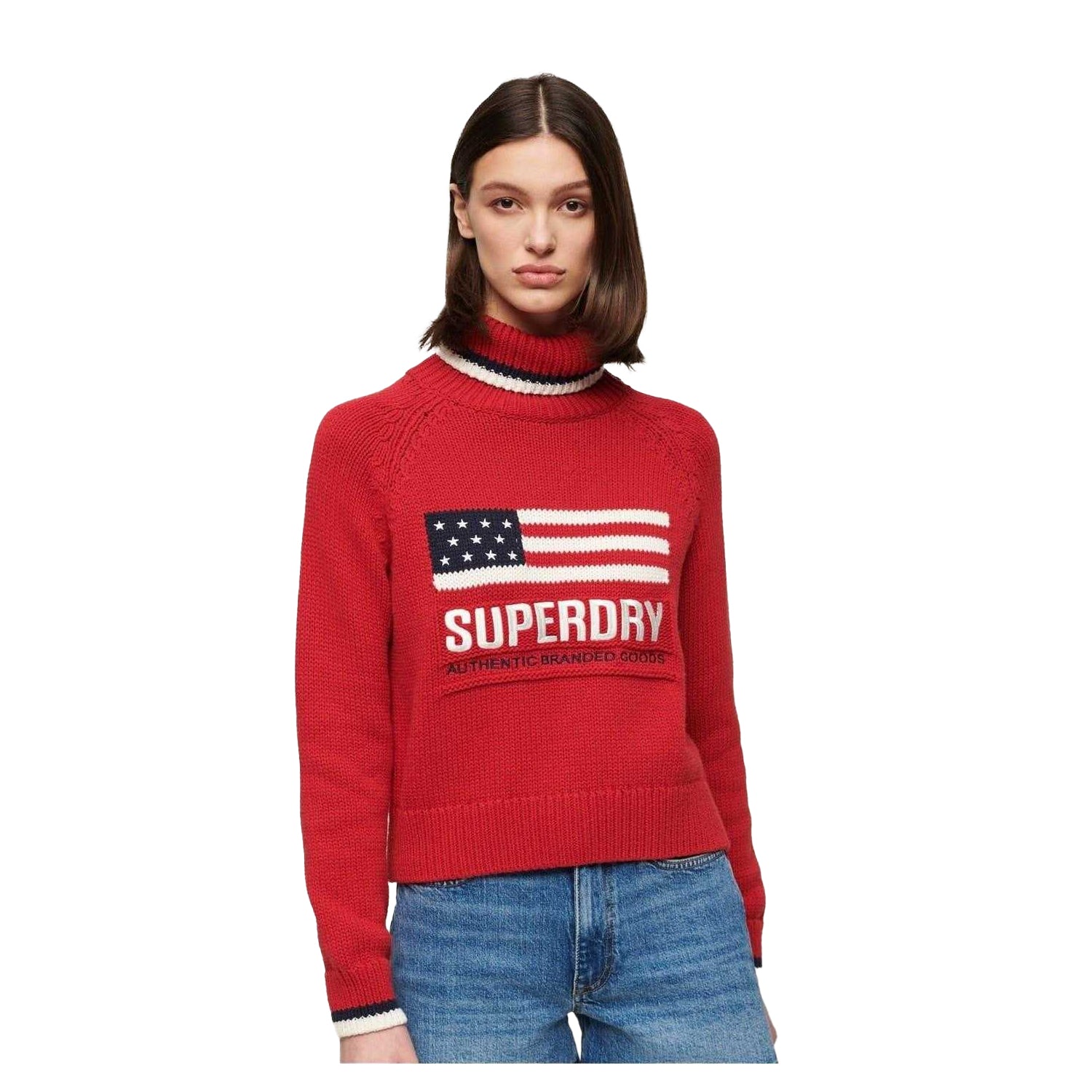 Red - Lifestyle - Superdry Womens-Ladies US Flag Turtle Neck Relaxed Fit Sweater Top
