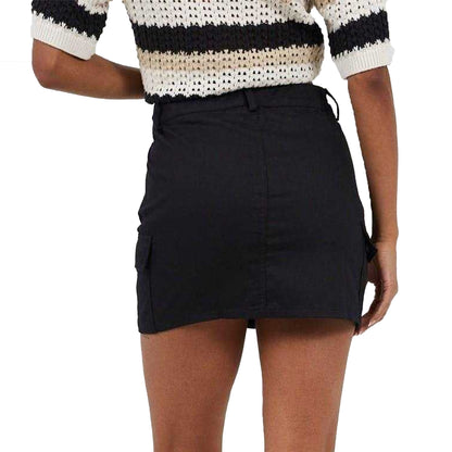 Black - Back - Brave Soul Womens-Ladies Denim Cargo Pocket Mini Skirt