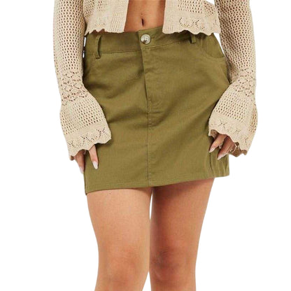 Khaki Green - Front - Brave Soul Womens-Ladies Denim Cargo Pocket Mini Skirt