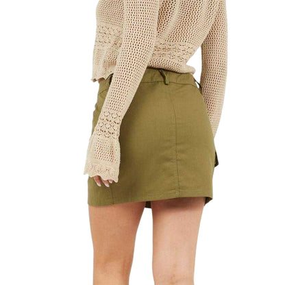 Khaki Green - Back - Brave Soul Womens-Ladies Denim Cargo Pocket Mini Skirt