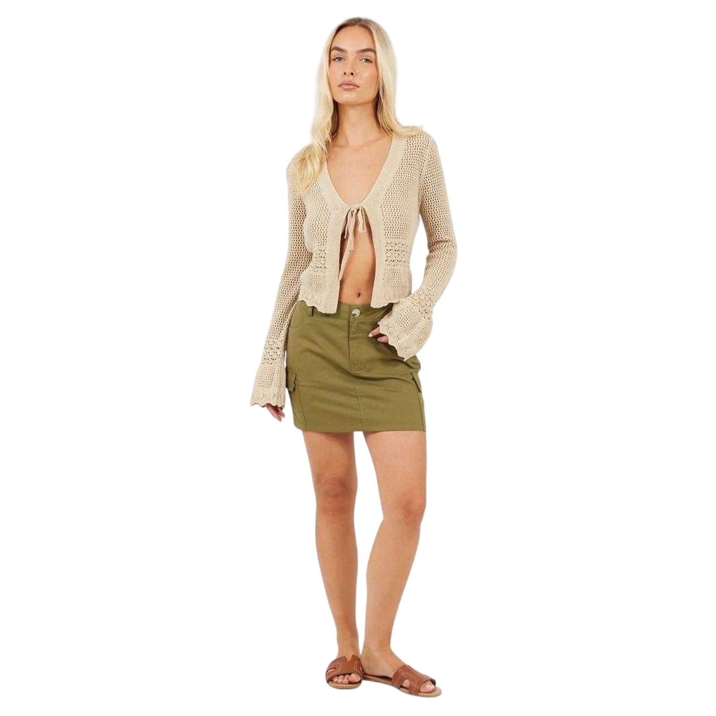 Khaki Green - Side - Brave Soul Womens-Ladies Denim Cargo Pocket Mini Skirt