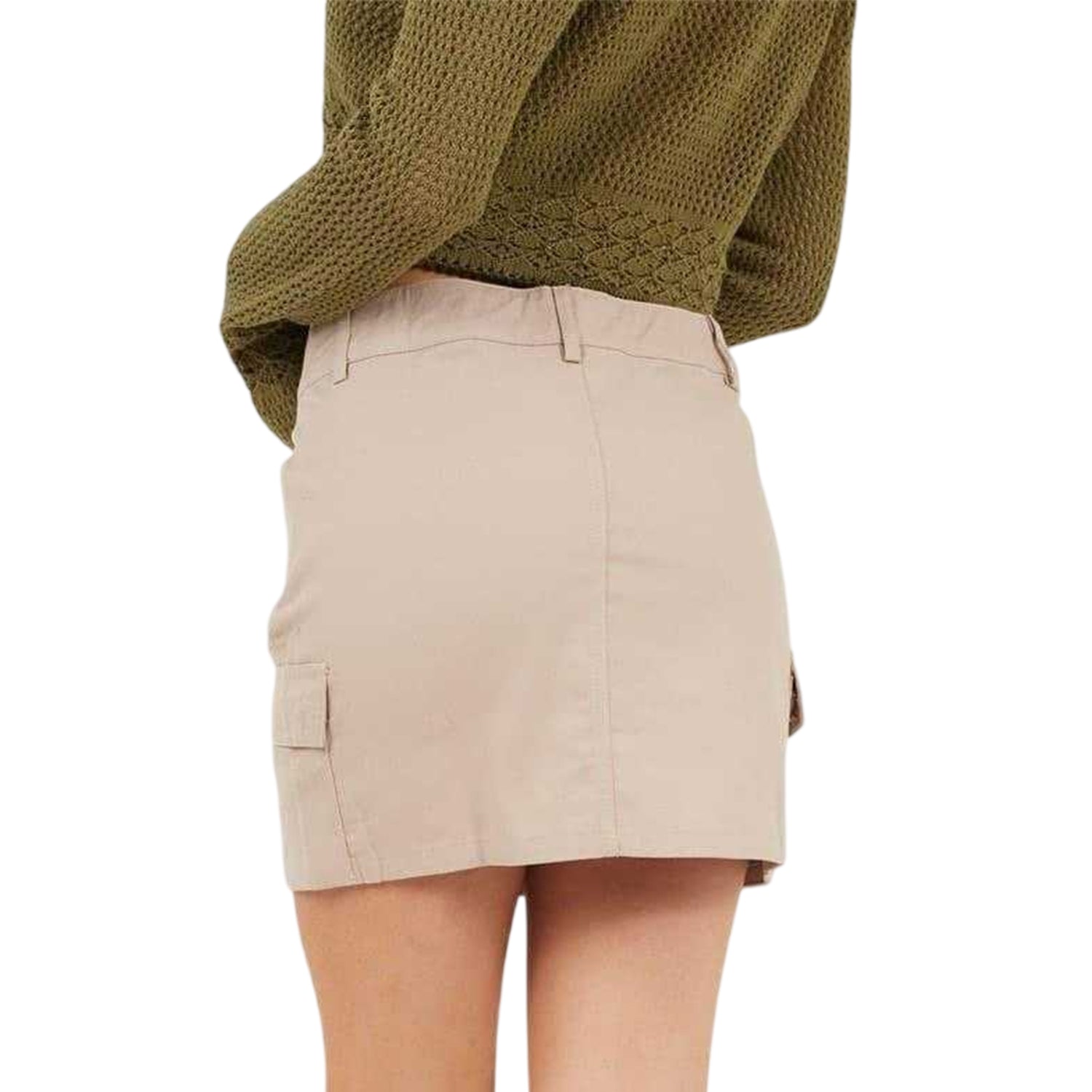 Stone - Back - Brave Soul Womens-Ladies Denim Cargo Pocket Mini Skirt
