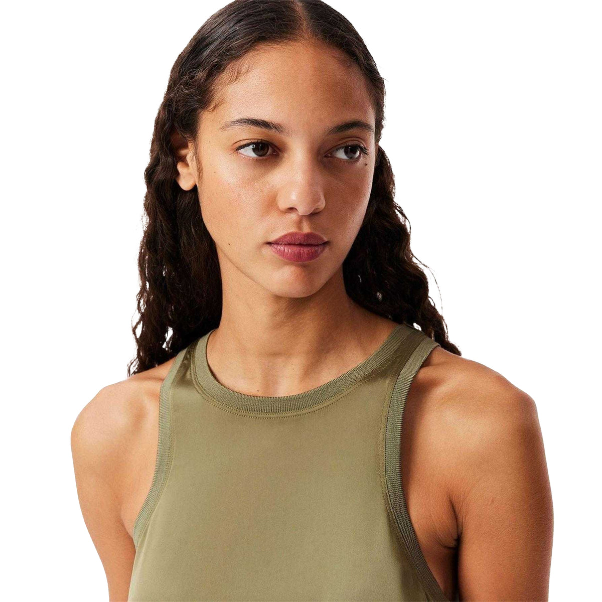 Khaki - Side - Lacoste Womens-Ladies Fluid Satin Tank Top