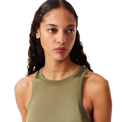 Khaki - Side - Lacoste Womens-Ladies Fluid Satin Tank Top