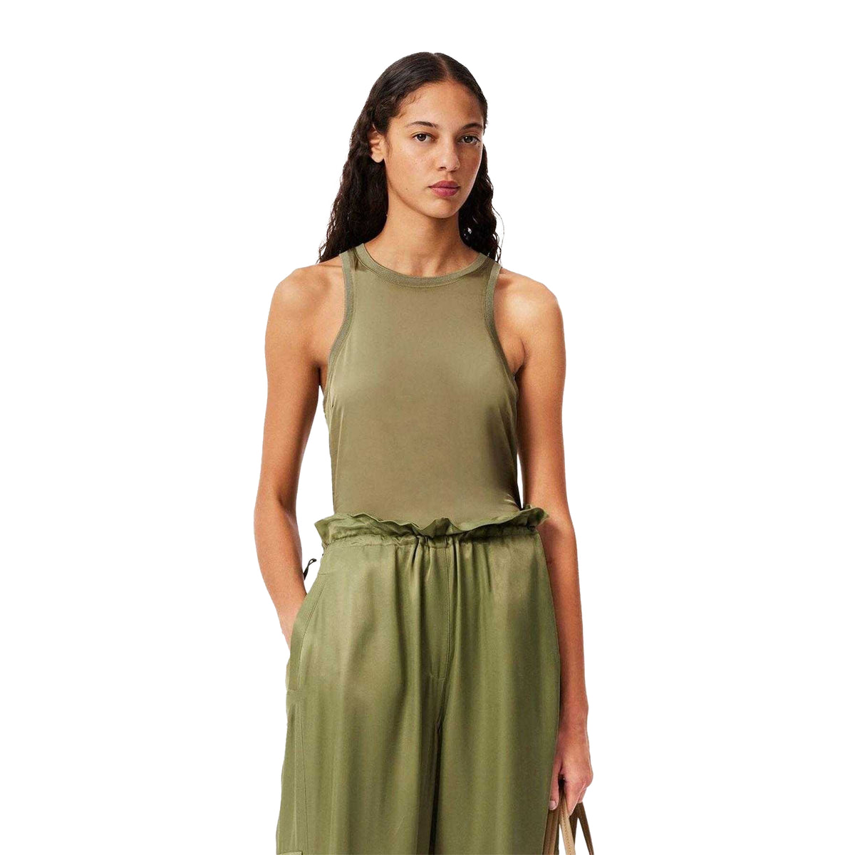 Khaki - Lifestyle - Lacoste Womens-Ladies Fluid Satin Tank Top