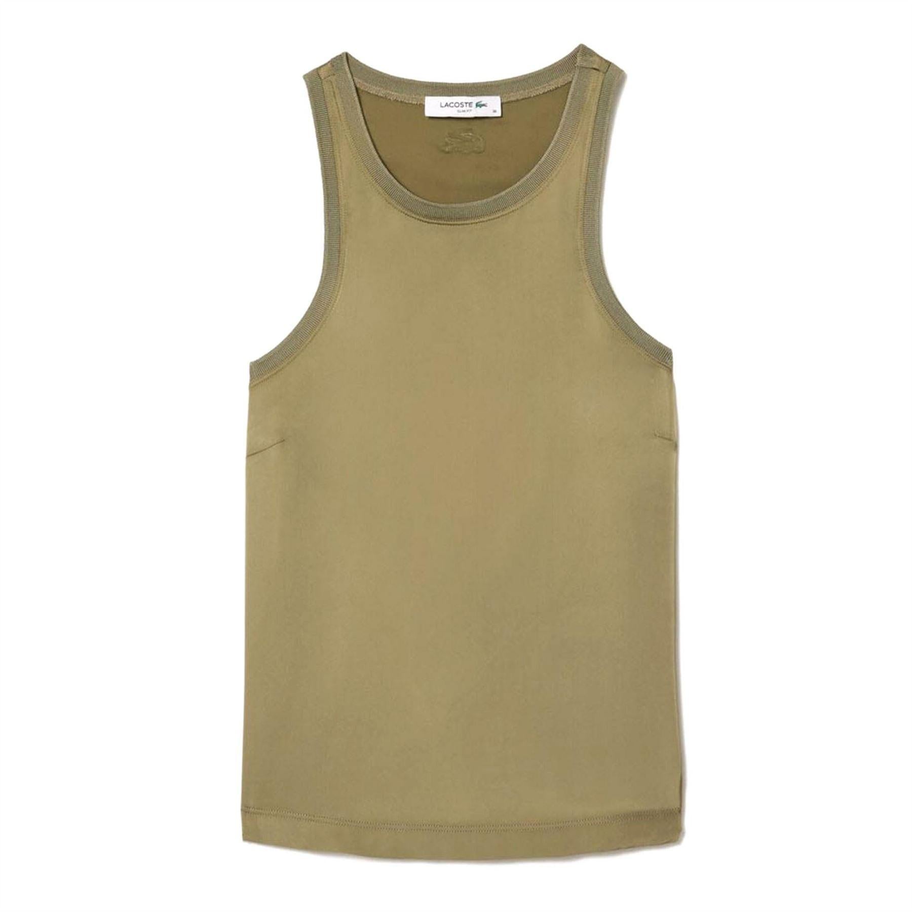 Khaki - Front - Lacoste Womens-Ladies Fluid Satin Tank Top