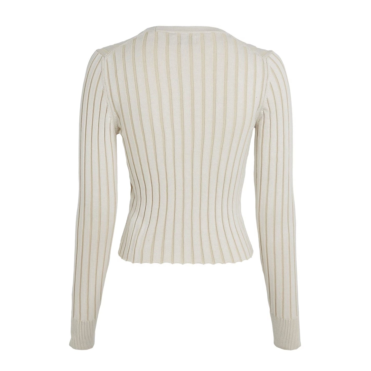 Ivory-Pelican - Back - Calvin Klein Womens-Ladies Ribbed V Neck Regular Cardigan