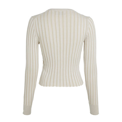 Ivory-Pelican - Back - Calvin Klein Womens-Ladies Ribbed V Neck Regular Cardigan