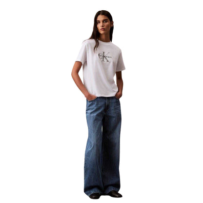 White - Side - Calvin Klein Womens-Ladies Hero Mono Cotton T-Shirt