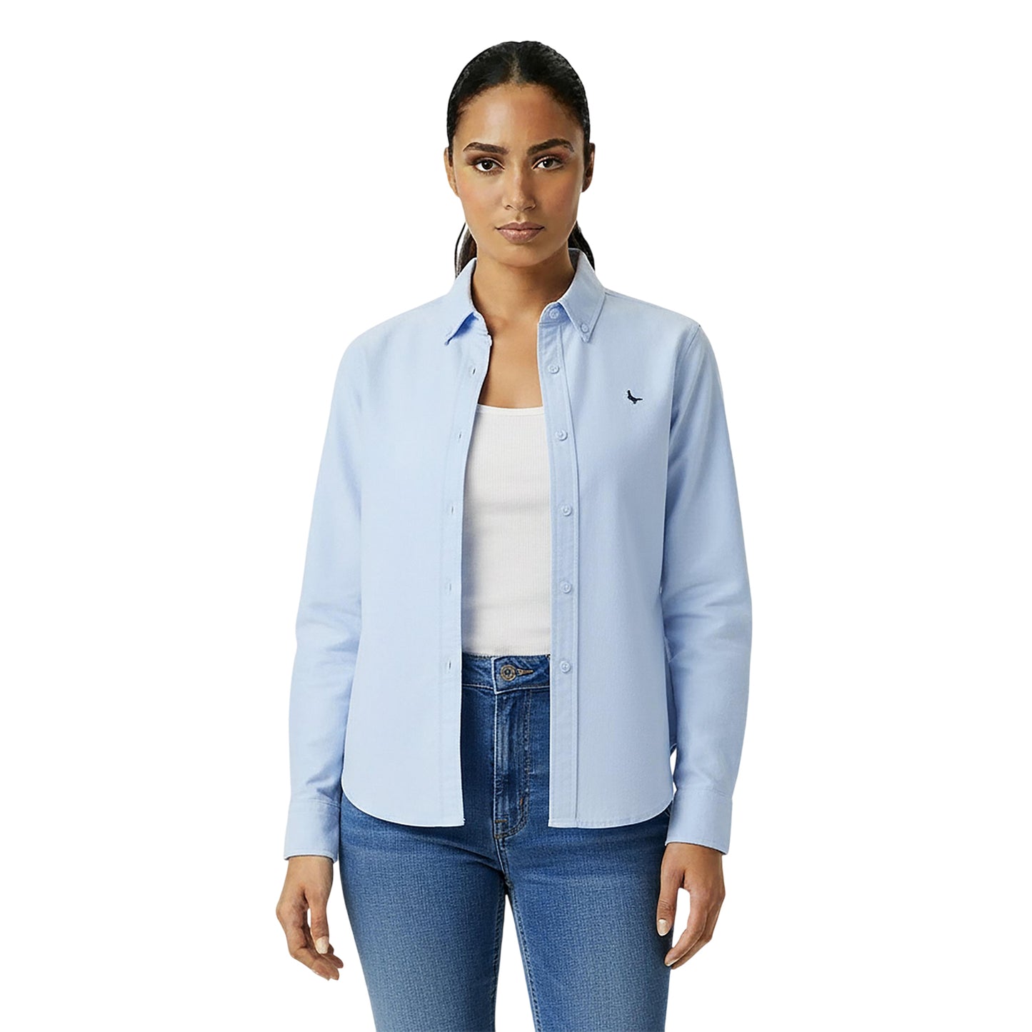 Brunnera Blue - Side - Jack Wills Womens-Ladies Classic Twill Long-Sleeved Shirt